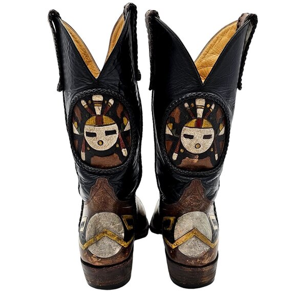 Custom 9D Hand Tooled/ Painted Native American Chief boots Vintage 1995 Western - Picture 6 of 16